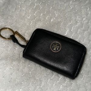 Tory Burch black small coin wallet with key chain
